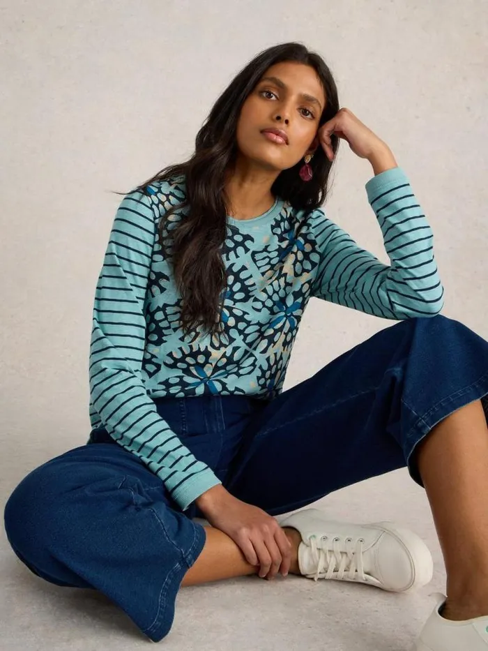 White Stuff Tops and TShirts Women CLARA CREW NECK TEE Blue Multi