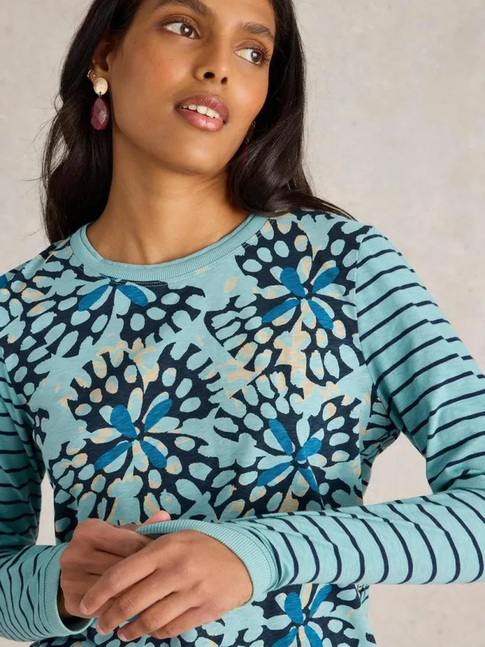 White Stuff Tops and TShirts Women CLARA CREW NECK TEE Blue Multi White Stuff Tops and TShirts Women CLARA CREW NECK TEE Blue Multi