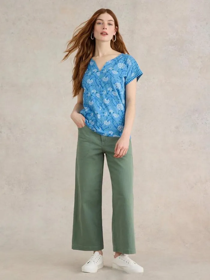White Stuff Tops and TShirts Women NELLY NOTCH NECK COTTON TEE Blue Print White Stuff Tops and TShirts Women NELLY NOTCH NECK COTTON TEE Blue Print