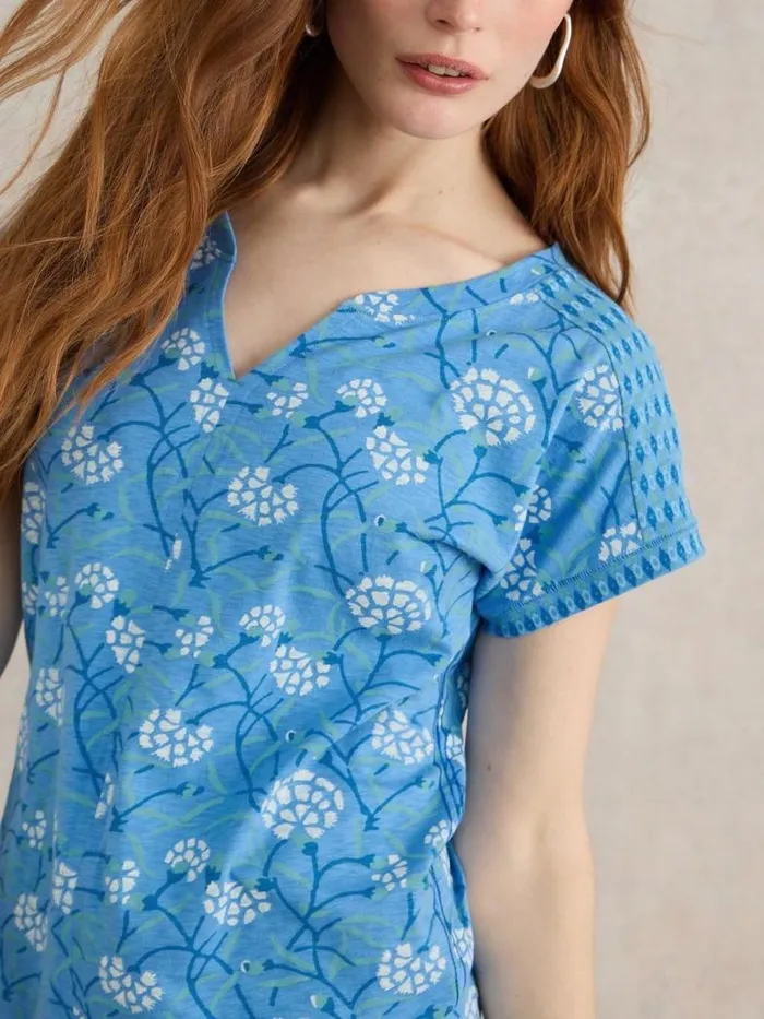 White Stuff Tops and TShirts Women NELLY NOTCH NECK COTTON TEE Blue Print White Stuff Tops and TShirts Women NELLY NOTCH NECK COTTON TEE Blue Print