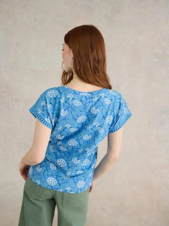 White Stuff Tops and TShirts Women NELLY NOTCH NECK COTTON TEE Blue Print White Stuff Tops and TShirts Women NELLY NOTCH NECK COTTON TEE Blue Print