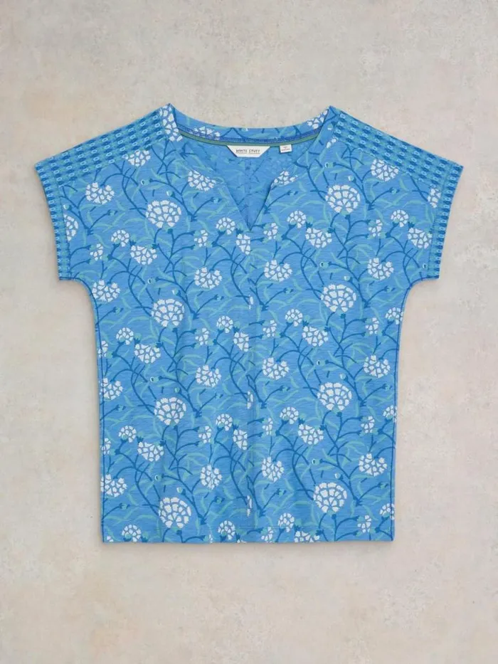 White Stuff Tops and TShirts Women NELLY NOTCH NECK COTTON TEE Blue Print White Stuff Tops and TShirts Women NELLY NOTCH NECK COTTON TEE Blue Print