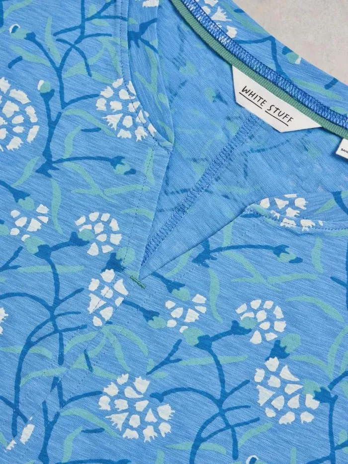 White Stuff Tops and TShirts Women NELLY NOTCH NECK COTTON TEE Blue Print White Stuff Tops and TShirts Women NELLY NOTCH NECK COTTON TEE Blue Print