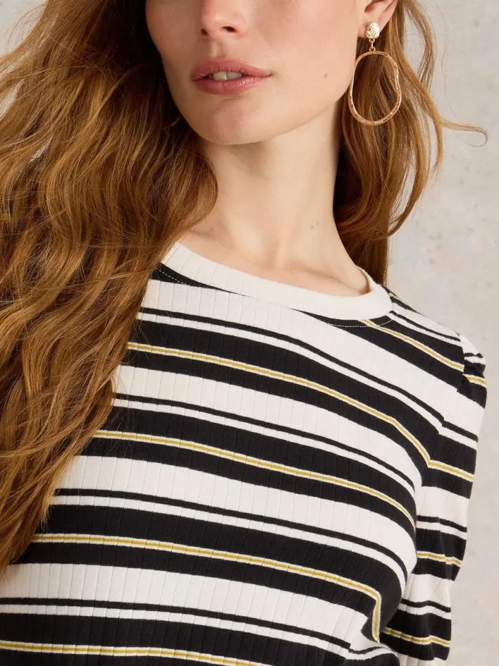 White Stuff Tops and TShirts Women PUFF SLEEVE CREW NECK TEE Black Multi White Stuff Tops and TShirts Women PUFF SLEEVE CREW NECK TEE Black Multi