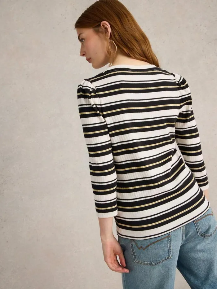 White Stuff Tops and TShirts Women PUFF SLEEVE CREW NECK TEE Black Multi White Stuff Tops and TShirts Women PUFF SLEEVE CREW NECK TEE Black Multi