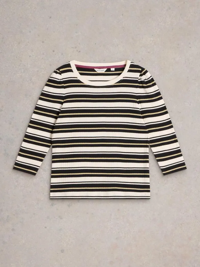 White Stuff Tops and TShirts Women PUFF SLEEVE CREW NECK TEE Black Multi White Stuff Tops and TShirts Women PUFF SLEEVE CREW NECK TEE Black Multi