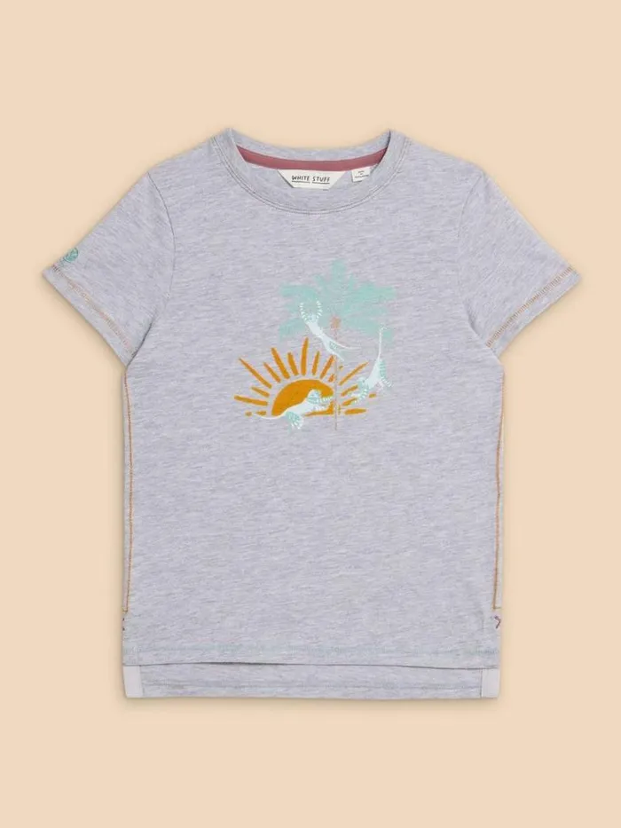 White Stuff Tops Kids Cheeky Monkeys Graphic Tee Grey Marl
