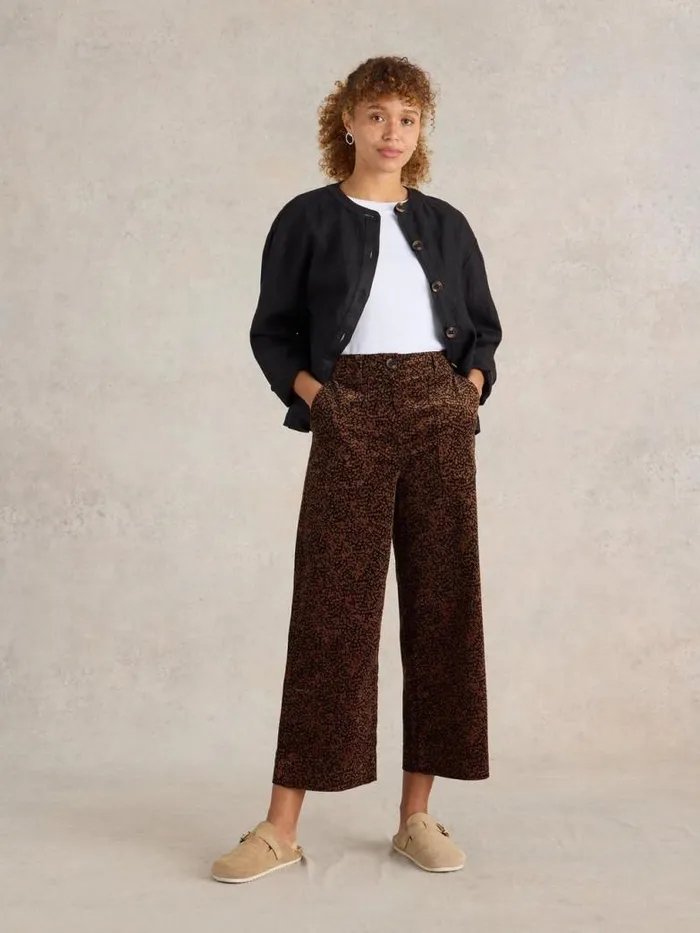 White Stuff Trousers Women Romy Cord Culottes Black Print