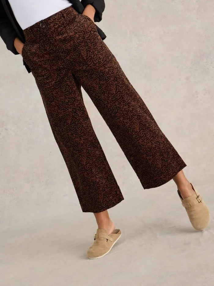 White Stuff Trousers Women Romy Cord Culottes Black Print White Stuff Trousers Women Romy Cord Culottes Black Print