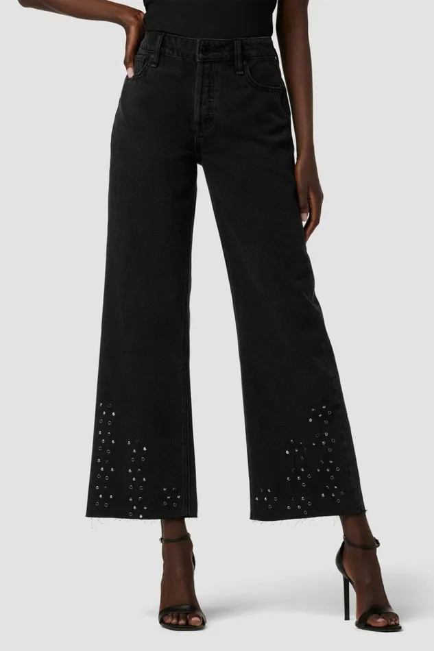 Wide Leg Women Hudson Jeans Rosie HighRise Wide Leg Ankle Jean Black Glitter