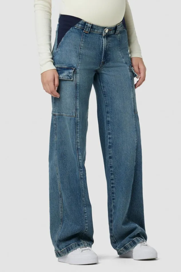 Wide Leg Women Hudson Jeans Utility Wide Leg Cargo Maternity Pant Deep Indigo