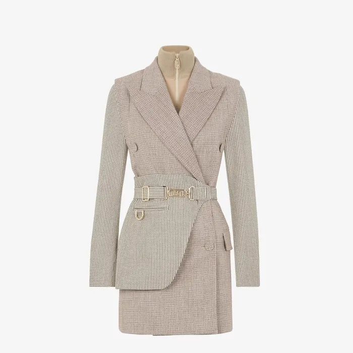 Woman Beige Houndstooth Wool Jacket Beige Fendi Jackets