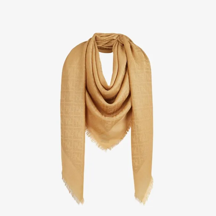 Woman Beige Lurex Shawl Beige Fendi Scarves and Silks