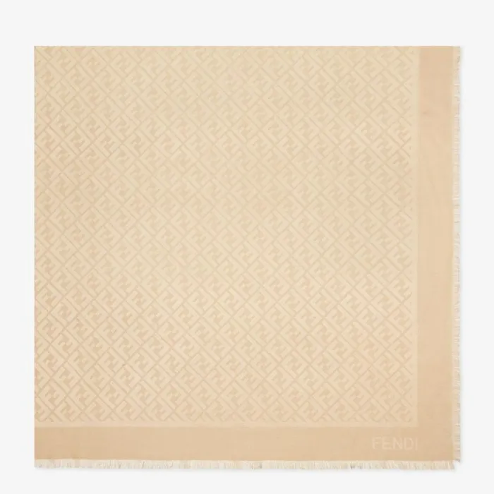 Woman Beige Organic Silk And Wool Shawl Beige Fendi Scarves and Silks