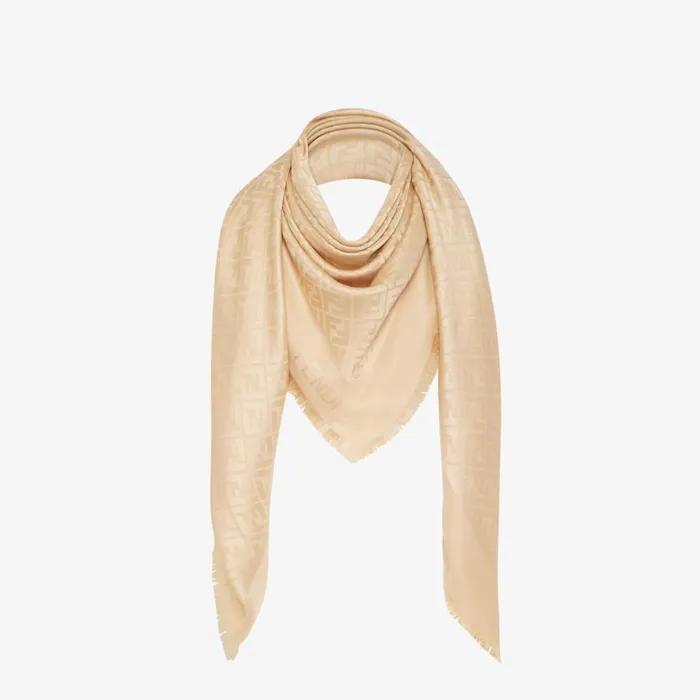 Woman Beige Organic Silk And Wool Shawl Beige Fendi Scarves and Silks
