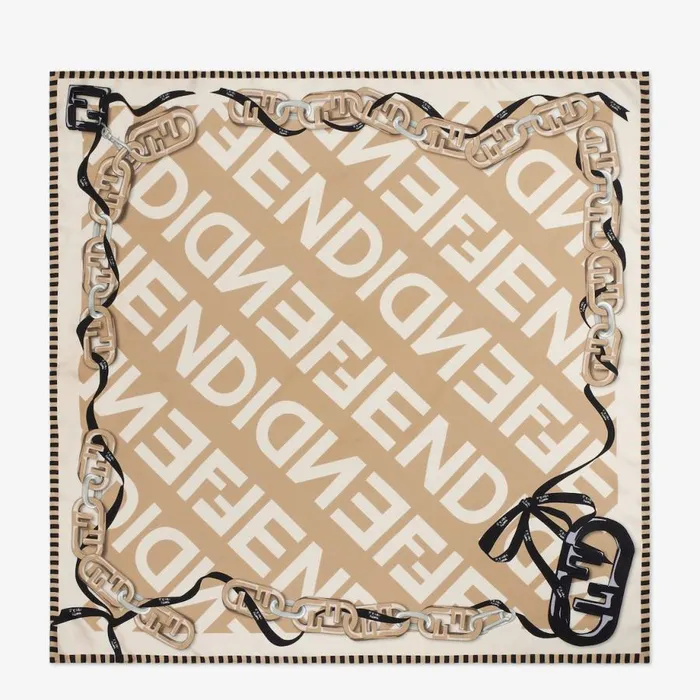 Woman Beige Organic Silk Foulard Beige Fendi Scarves and Silks