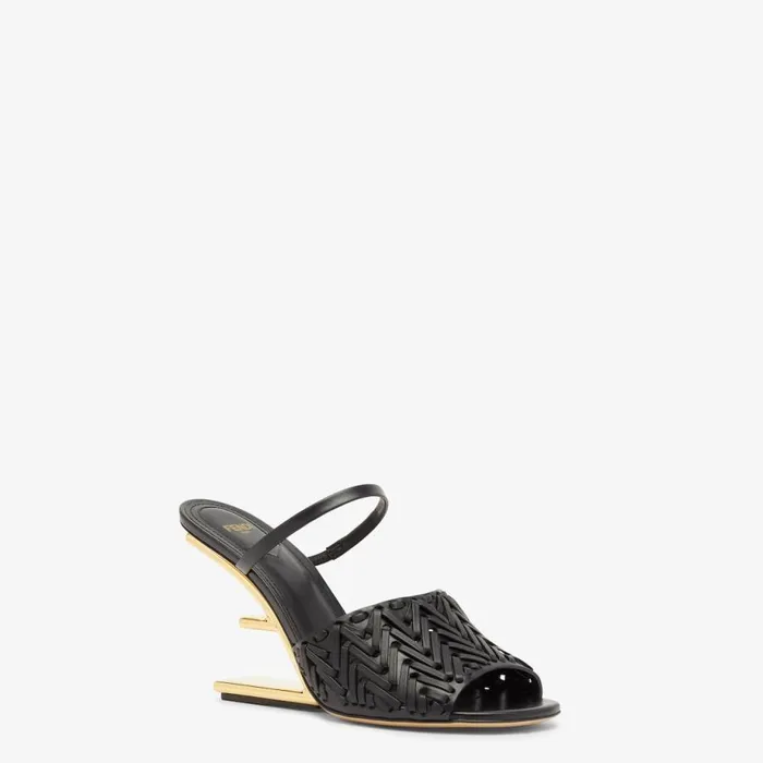 Woman Black Leather HighHeeled Sandals Beige Fendi Fendi First