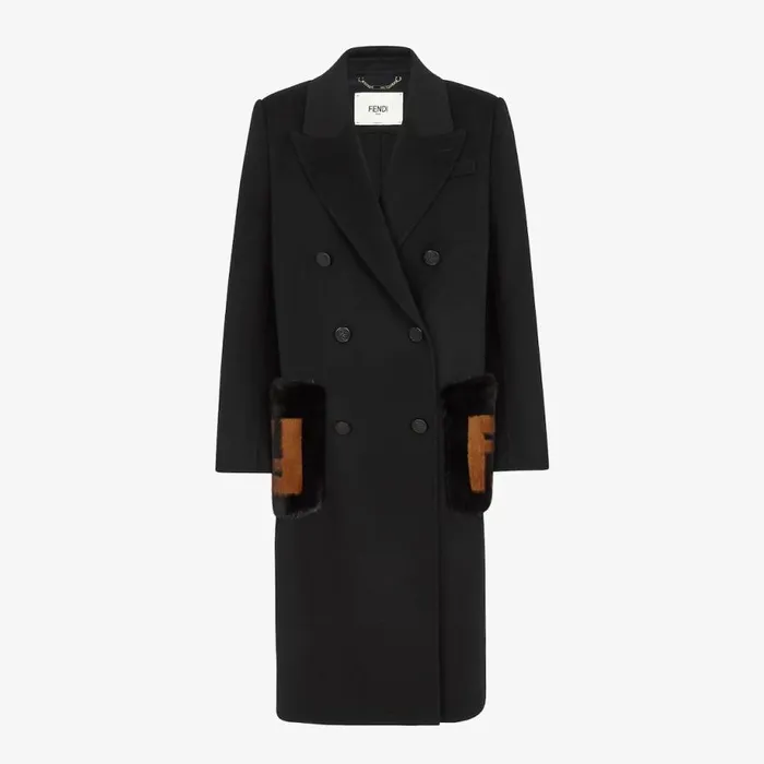 Woman Black Wool Coat Black Fendi Coats and Outerwear