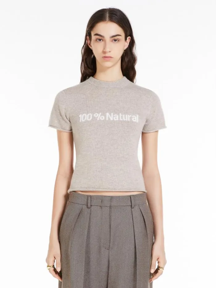 Woman Cashmereblend Tshirtstyle Sweater Beige Maxmara Knitwear And Sweatshirts