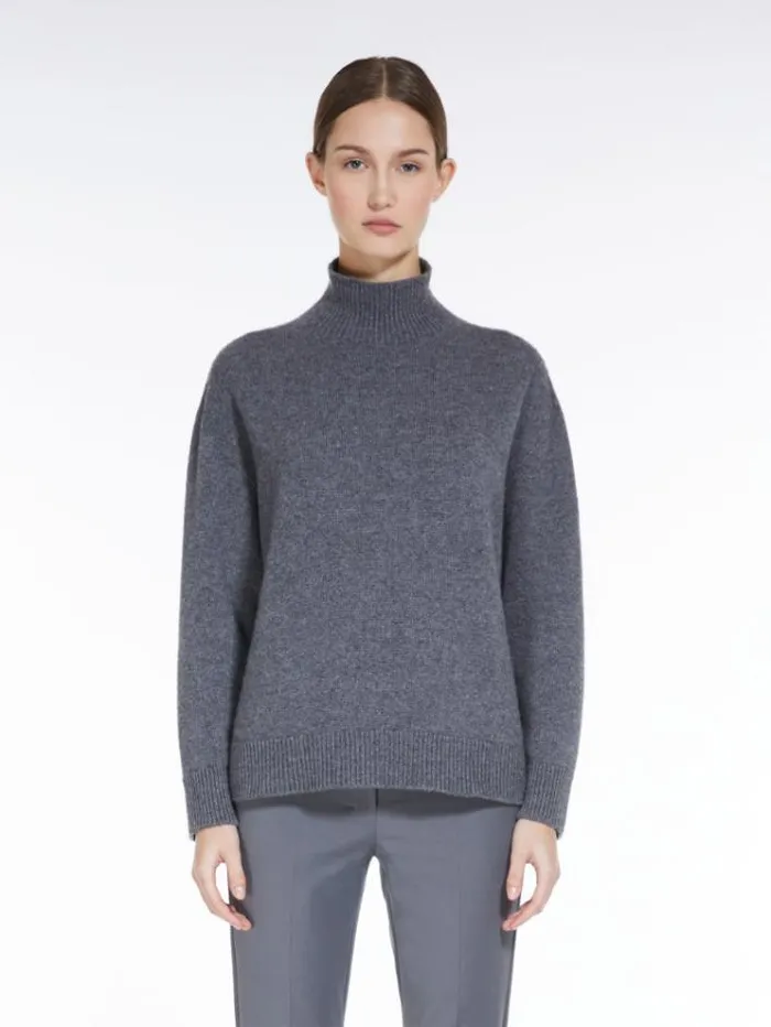 Woman Cashmere Yarn Poloneck Sweater Medium Grey Maxmara Knitwear And Sweatshirts