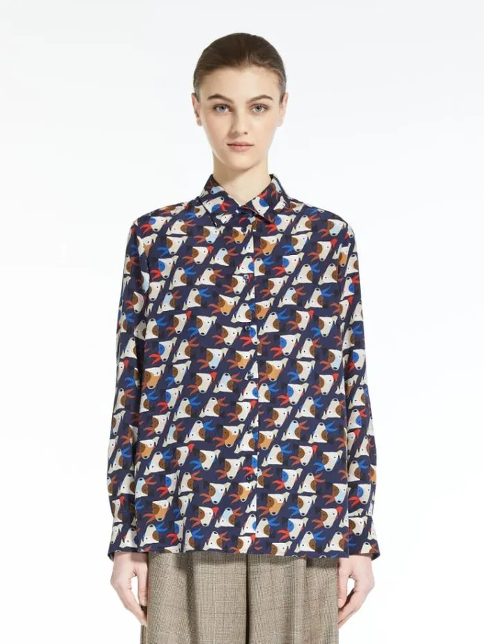 Woman Crepe De Chine Shirt Ultramarine Maxmara Shirts And Tops