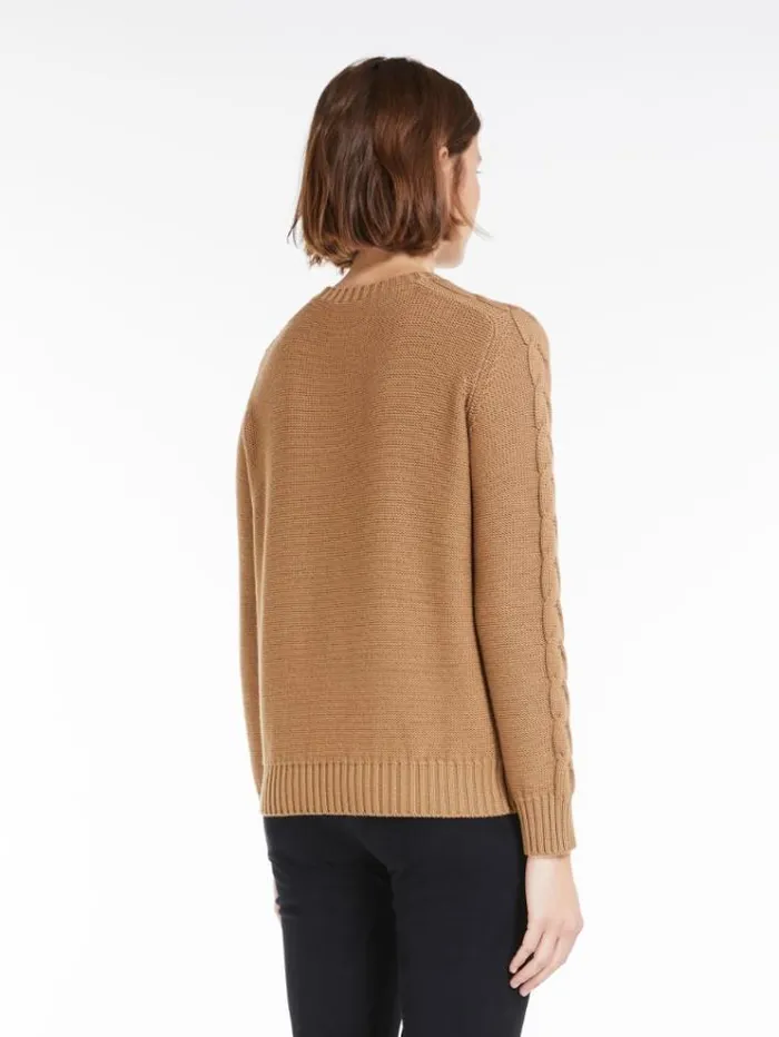 Woman Crewneck Cotton And Wool Knit Jumper Camel Maxmara Knitwear And Sweatshirts Woman Crewneck Cotton And Wool Knit Jumper Camel Maxmara Knitwear And Sweatshirts