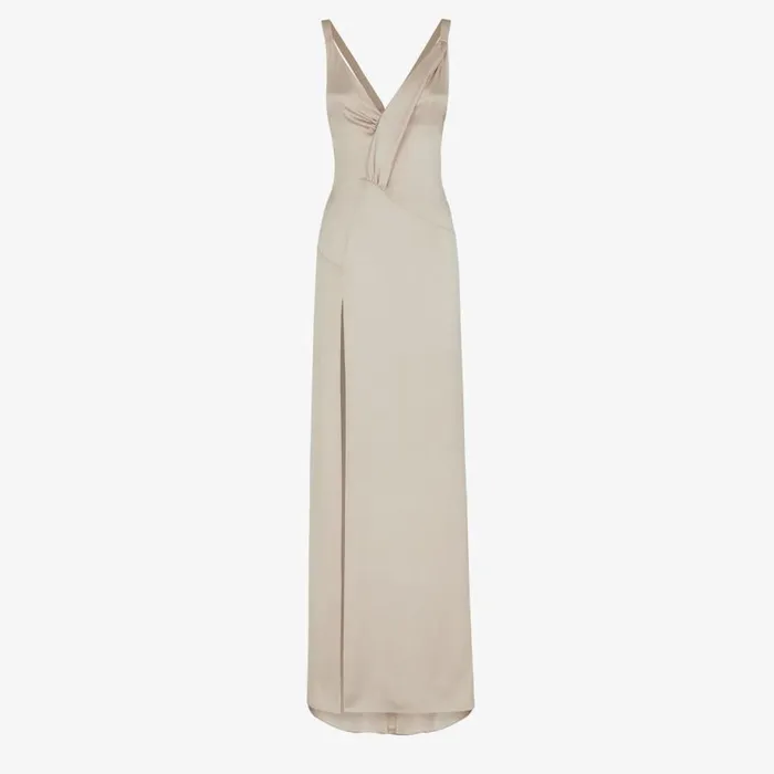 Woman Dress In Dove Grey Satin Beige Fendi Dresses and Jumpsuits