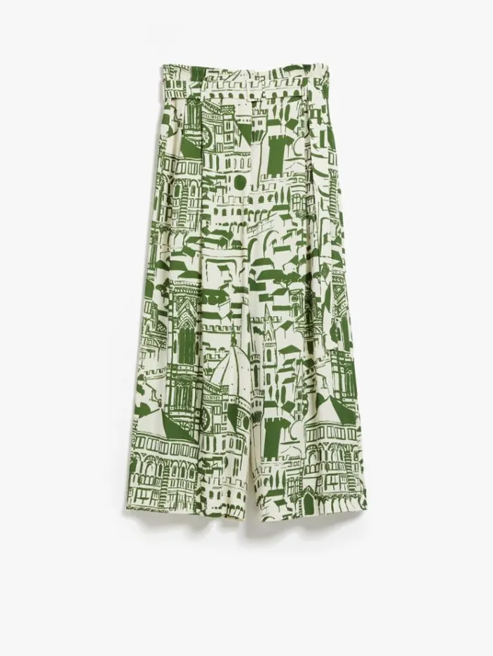 Woman Flowing Trousers In Printed Georgette Green Maxmara Trousers Woman Flowing Trousers In Printed Georgette Green Maxmara Trousers