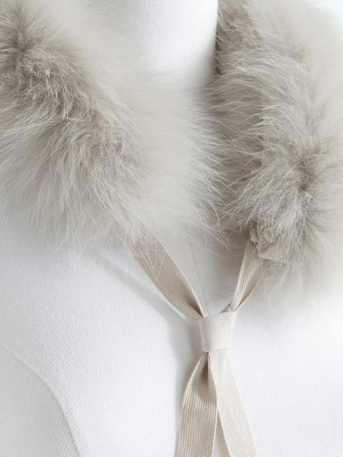 Woman Fox Fur Trimmed Hood Sand Maxmara The Cube Accessories Woman Fox Fur Trimmed Hood Sand Maxmara The Cube Accessories
