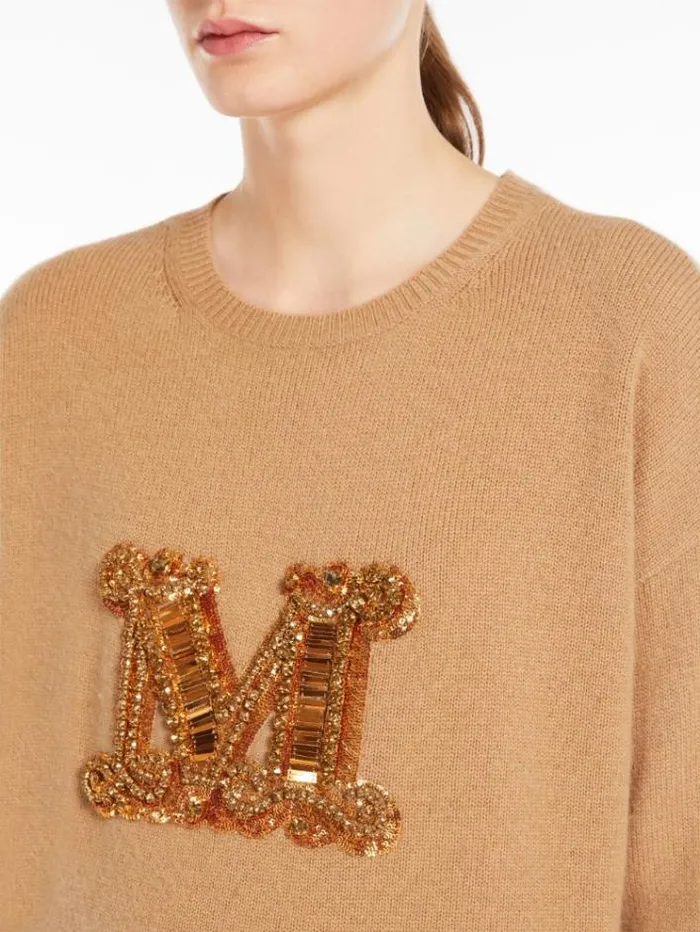 Woman Jewel Embroidered Cashmere Jumper Camel Maxmara Knitwear And Sweatshirts Woman Jewel Embroidered Cashmere Jumper Camel Maxmara Knitwear And Sweatshirts