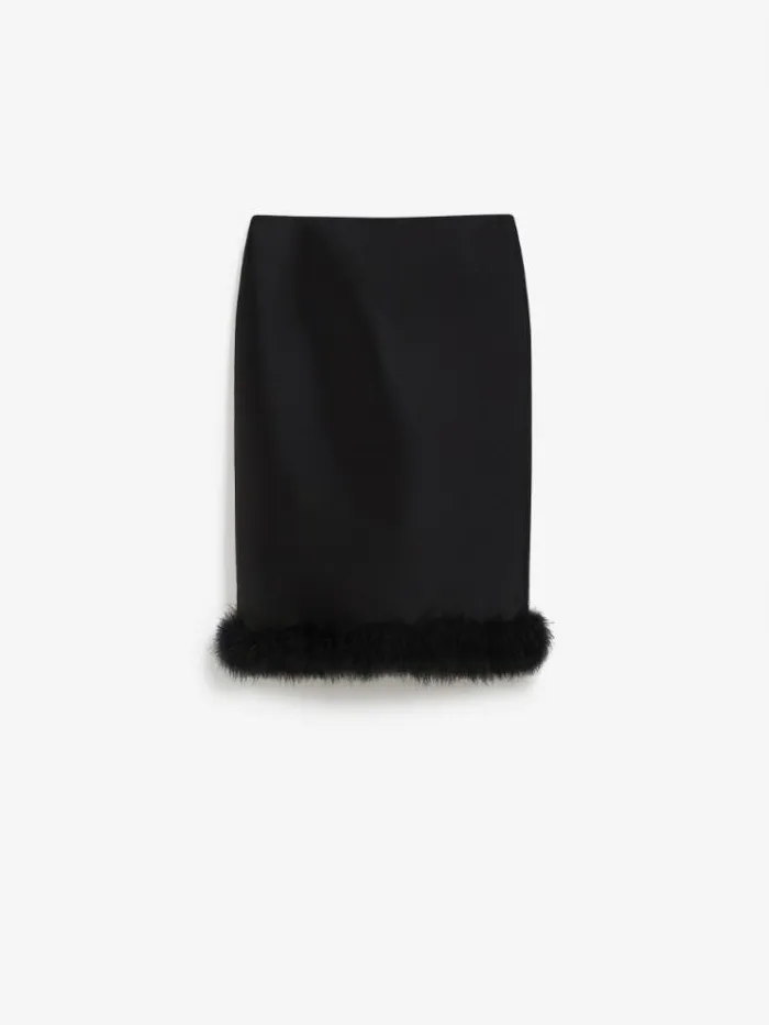 Woman Kneelength Skirt With Downy Feather Hem Black Maxmara Skirts Woman Kneelength Skirt With Downy Feather Hem Black Maxmara Skirts