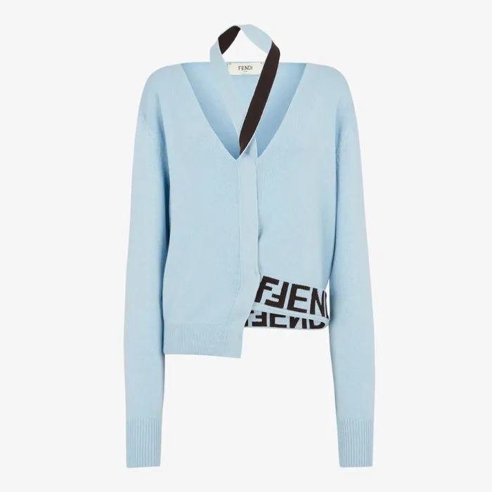 Woman Light Blue Cashmere And Wool Cardigan Light Blue Fendi Knitwear