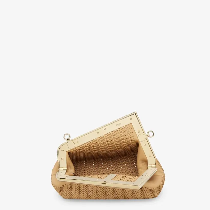 Woman Light Brown Interlaced Leather Bag Brown Fendi Clutches and Pochette