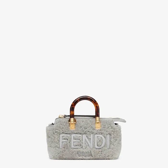 Woman Light Grey Sheepskin Small Boston Bag Grey Fendi Mini Bags