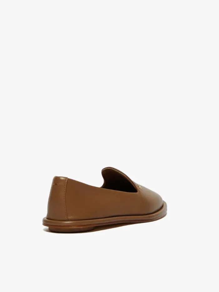 Woman Nappa Leather Slippers Hazelnut Brown Maxmara Flat Shoes Woman Nappa Leather Slippers Hazelnut Brown Maxmara Flat Shoes