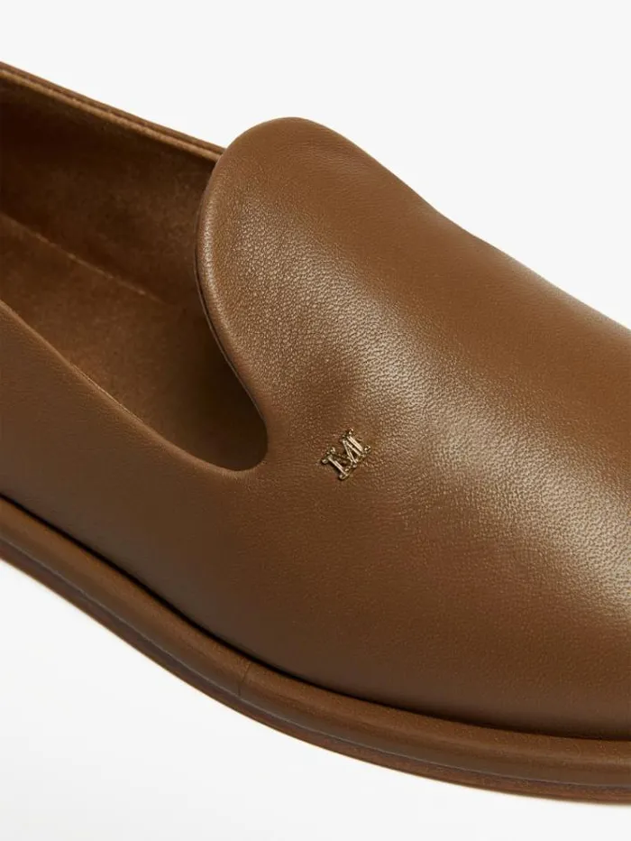 Woman Nappa Leather Slippers Hazelnut Brown Maxmara Flat Shoes Woman Nappa Leather Slippers Hazelnut Brown Maxmara Flat Shoes