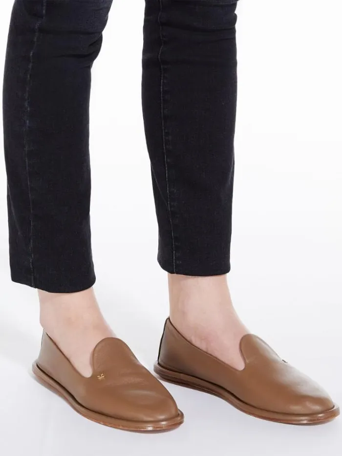 Woman Nappa Leather Slippers Hazelnut Brown Maxmara Flat Shoes Woman Nappa Leather Slippers Hazelnut Brown Maxmara Flat Shoes