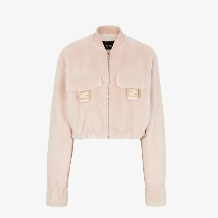 Woman Pink Mink Bomber Jacket Pink Fendi Coats and Outerwear