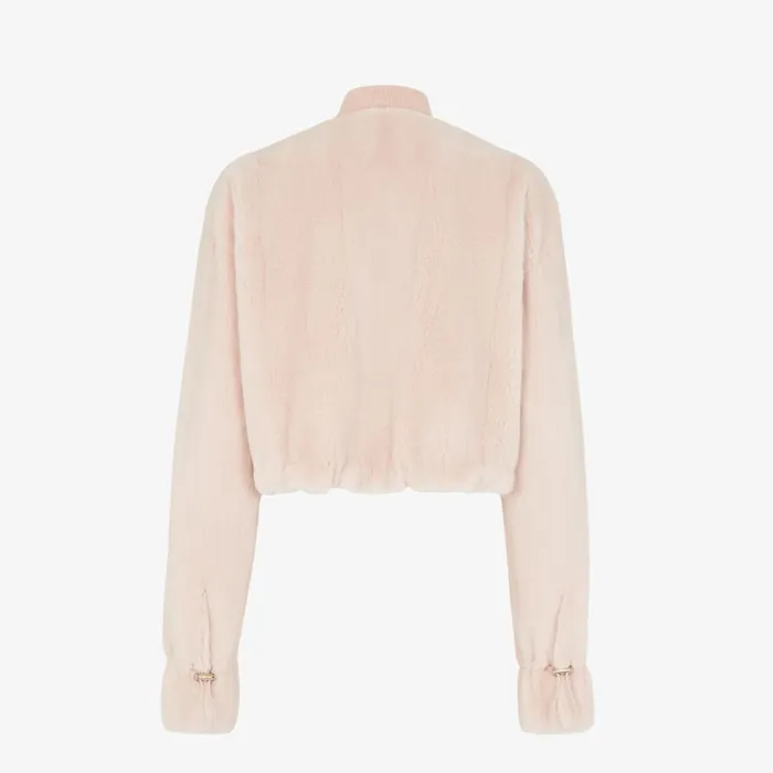 Woman Pink Mink Bomber Jacket Pink Fendi Coats and Outerwear