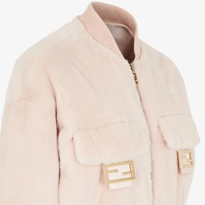 Woman Pink Mink Bomber Jacket Pink Fendi Coats and Outerwear