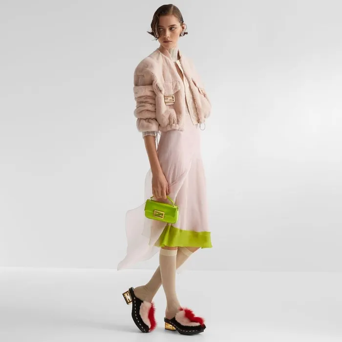 Woman Pink Mink Bomber Jacket Pink Fendi Coats and Outerwear