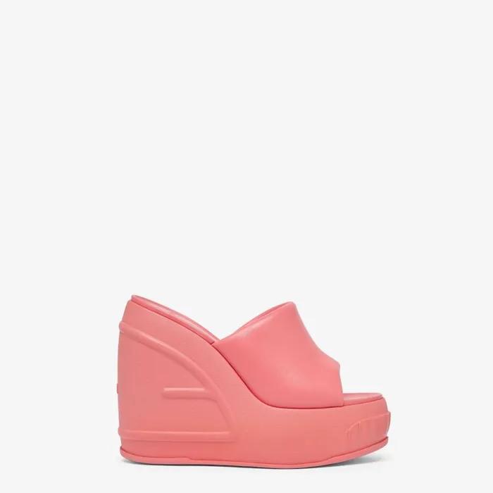 Woman Pink Nappa Leather Slides Pink Fendi Slides and Mules