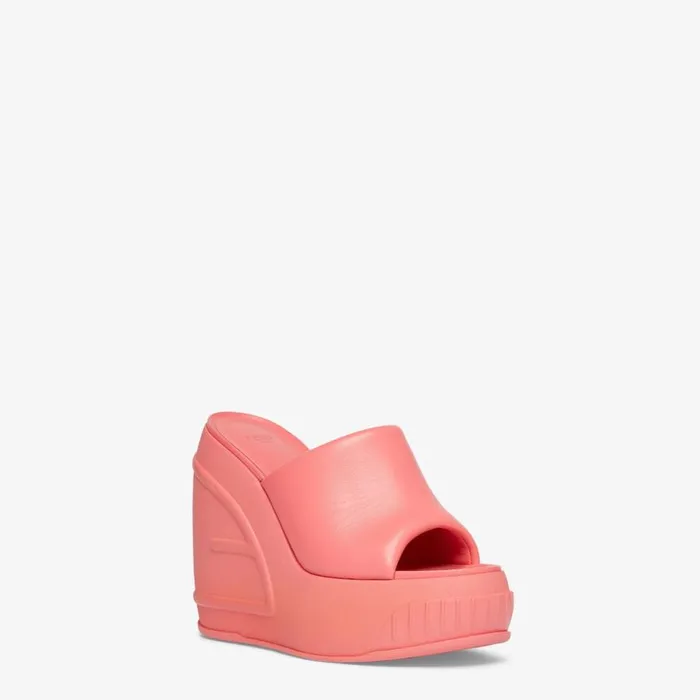 Woman Pink Nappa Leather Slides Pink Fendi Slides and Mules