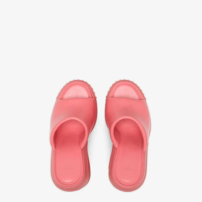 Woman Pink Nappa Leather Slides Pink Fendi Slides and Mules