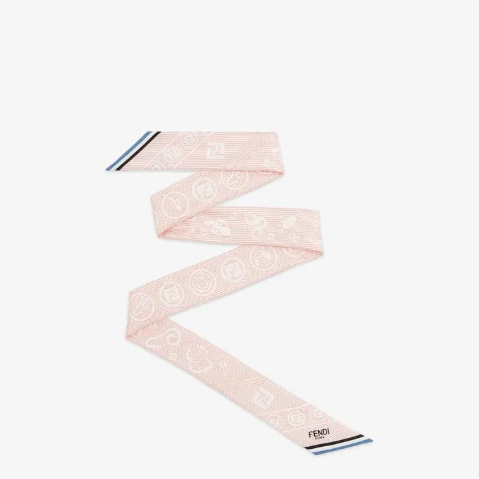 Woman Pink Striped Silk Tie Scarf Pink Fendi Hair Accessories