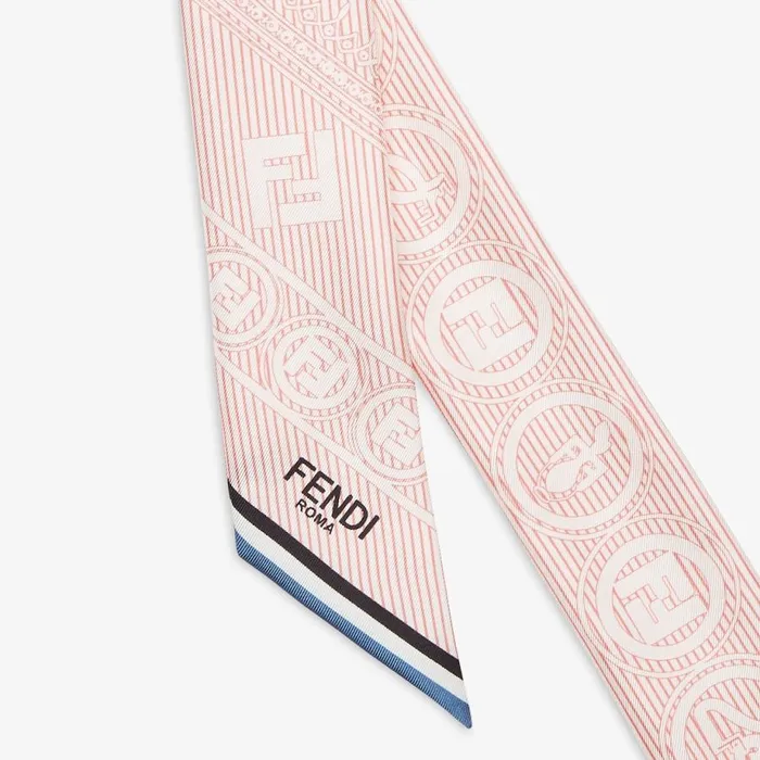 Woman Pink Striped Silk Tie Scarf Pink Fendi Hair Accessories