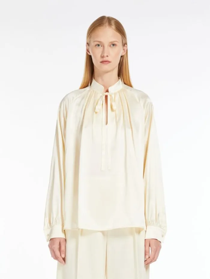 Woman Silk Satin Shirt Ivory Maxmara Shirts And Tops