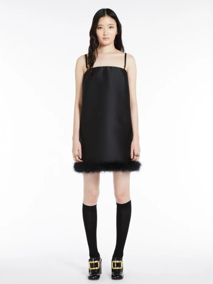 Woman Straight Mini Dress With Feather Insert Black Maxmara Dresses