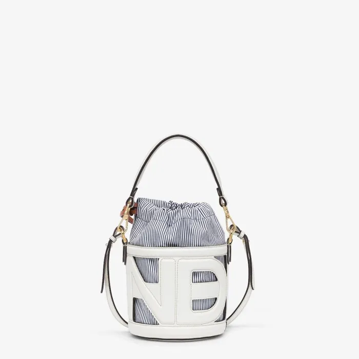 Woman White Leather And Striped Fabric MiniBag White Fendi Mini Bags