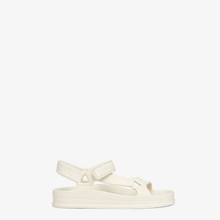 Woman White Rubber Sandals White Fendi Sandals